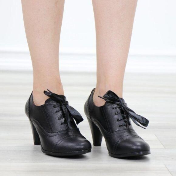 Laced-Up Low Cut Ankle Boots Women's Heeled Oxford - Picture 2 of 15